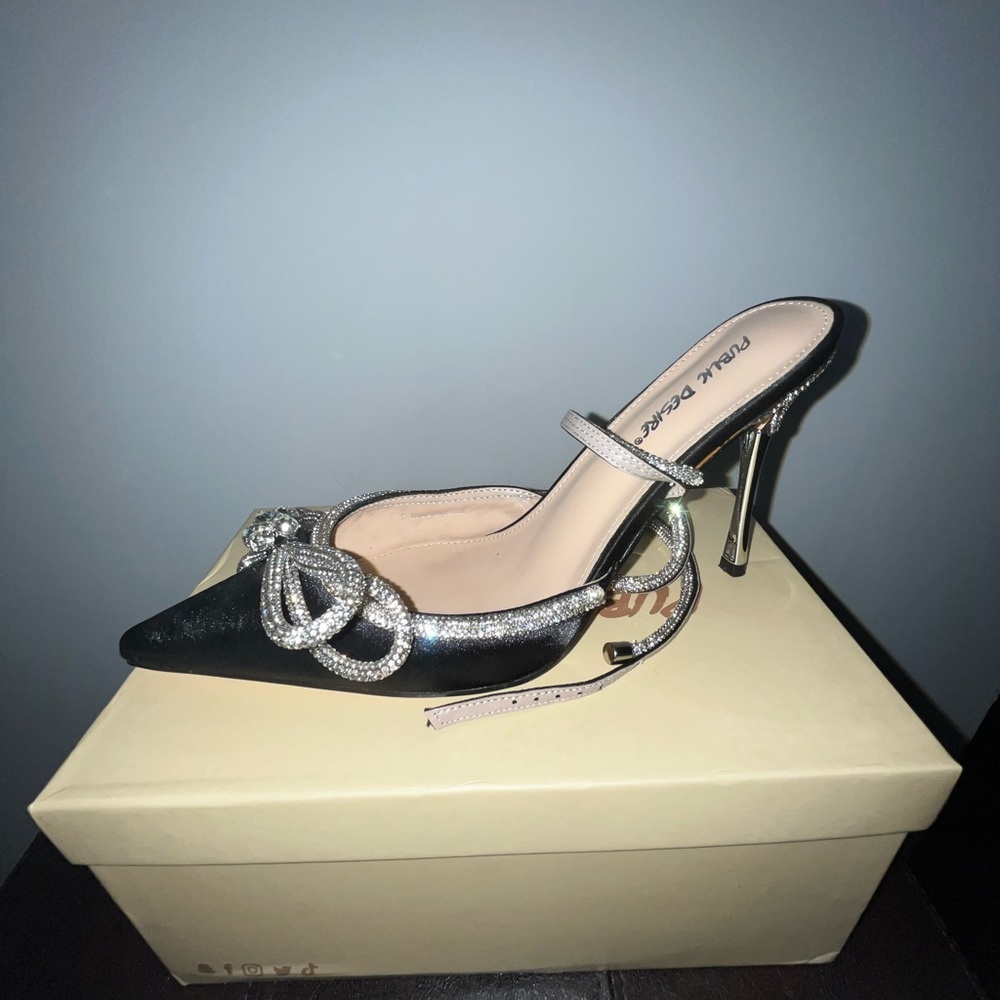 Public Desire Black Heels with Silver Accents